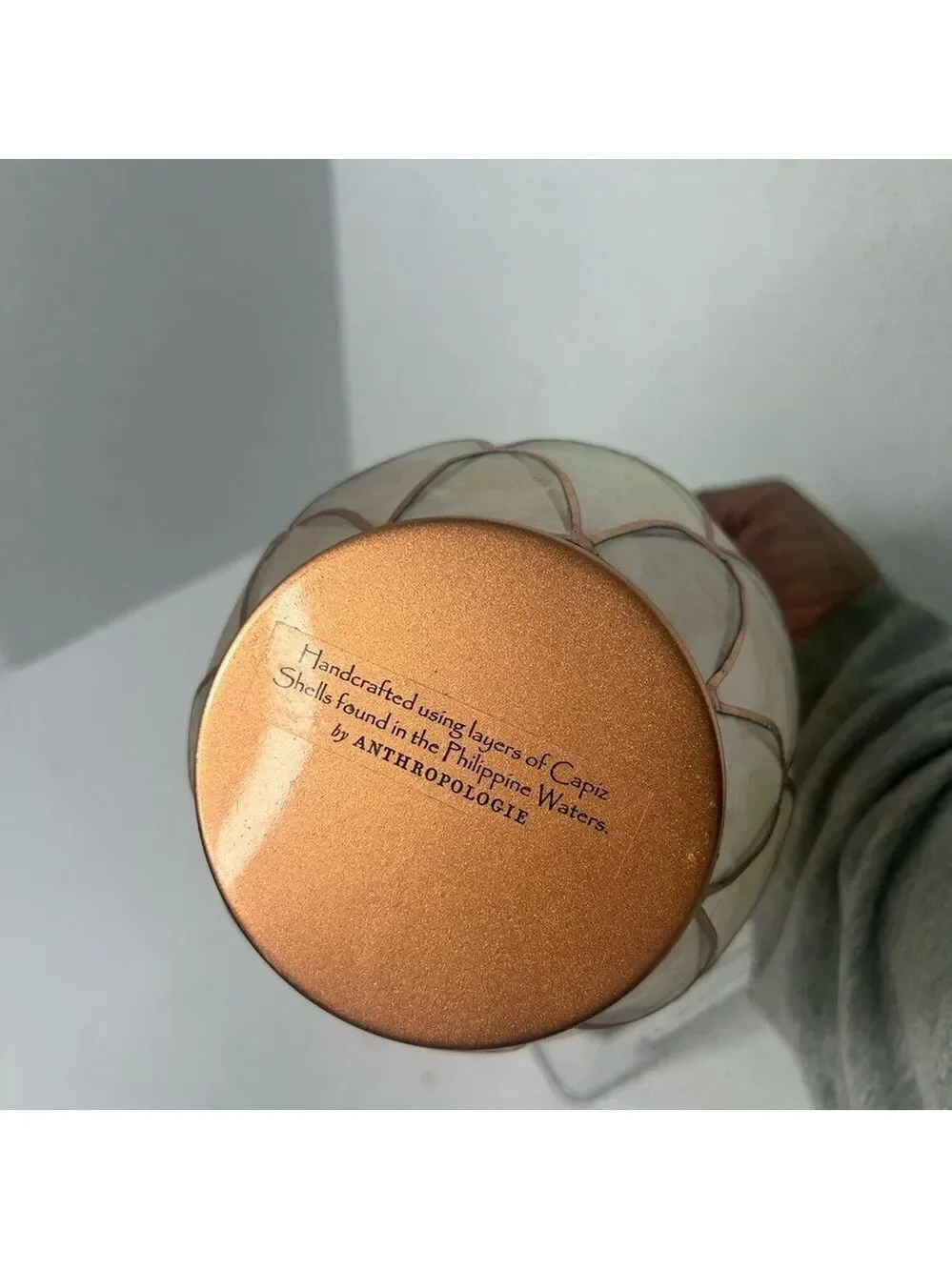 Anthropologie Candle Capiz Shell Illumination Holder Scalloped Gold Tone Edge